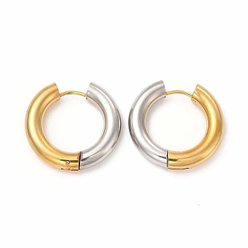 Two Tone 304 Stainless Steel Huggie Hoop Earrings for Women, Golden & Stainless Steel Color, 25x26x5mm, Pin: 1mm