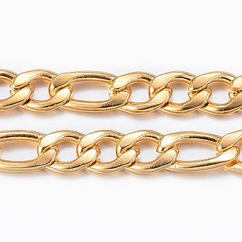 Ion Plating(IP) 304 Stainless Steel Figaro Chains, Unwelded, with Spool, Real 18K Gold Plated, 5.5~8x4x1mm, about 32.8 Feet(10m)/roll