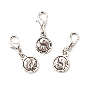 Alloy Pendant Decoration, with Zinc Alloy Lobster Claw Clasps, Antique Silver, 26mm