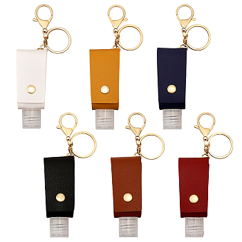 6Pcs 6 Colors Plastic Hand Sanitizer Bottle, Refillable Squeeze Bottles, with PU Leather Cover and Keychain Clasp, Mixed Color, 14~14.5cm, Capacity: 30ml(1.01fl. oz), 1pc/color