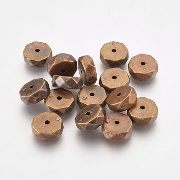 CCB Plastic Beads, Faceted, Flat Round, Antique Bronze, 12x5mm, Hole: 1.5mm