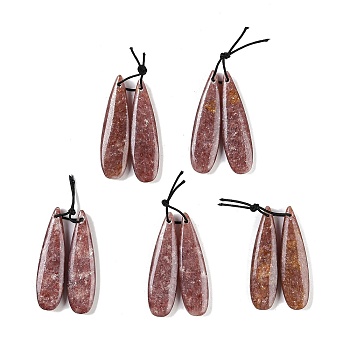 Natural Strawberry Quartz Pendants, Teardrop Charms, 40~40.5x11x4mm, Hole: 2mm