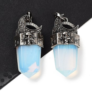 Opalite Faceted Sword Pendants, Rack Plating Antique Silver Plated Alloy Moon Charms, Cadmium Free & Lead Free, 47.5~48x21.5x13.5mm, Hole: 7x6.5mm