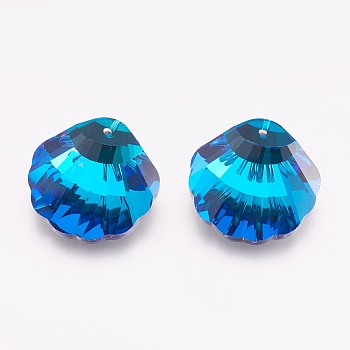 K9 Glass Rhinestone Pendants, Imitation Austrian Crystal, Faceted, Shell, Bermuda Blue, 16x16x7.5mm, Hole: 1.6mm