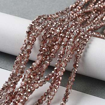 Electroplate Glass Bead Strands, Half Copper Plated, Faceted, Rondelle, Clear, 3x2mm, Hole: 0.5mm, about 147pcs/strand, 13 inch