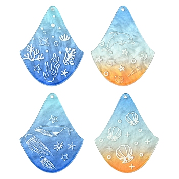 16Pcs 4 Styles Ocean Theme Printed Acrylic Pendants, Mixed Shapes, 39.5x31x2.5mm, Hole: 1.5mm, 4pcs/style