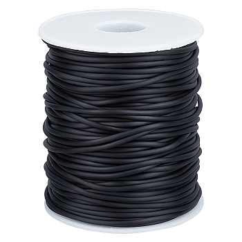 1 Roll Hollow Pipe PVC Tubular Synthetic Rubber Cord, Wrapped Around White Plastic Spool, Black, 2mm, Hole: 1mm, about 54.68 Yards(50m)/roll
