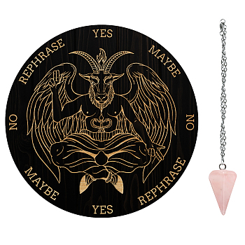 AHADERMAKER DIY Dowsing Divination Makign Kit, Including PVC Plastic Pendulum Board, 304 Stainless Steel Cable Chain Necklaces, Cone/Spike/Pendulum Natural Rose Quartz Stone Pendants, Goat Pattern, 200x4mm