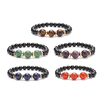 Stretch Bracelets for Women, Gemstone & Natural Wood Beaded Bracelet, Inner Diameter: 2-1/4 inch(5.7cm), Beads: 8.5mm