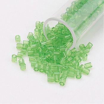 11/0 Two Cut Round Hole Glass Seed Beads, Hexagon, Transparent Colours, Lawn Green, 2x2mm, Hole: 0.5mm, about 41000pcs/pound