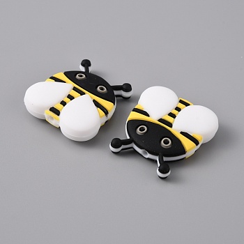 Silicone Beads, Chewing Beads For Teethers, DIY Nursing Necklaces Making, Bees, White, 31x28x8.5mm, Hole: 3.5mm