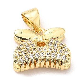 Rack Plating Brass Micro Pave Cubic Zirconia Pendants, Long-Lasting Plated, Lead Free & Cadmium Free, Hair Clip, Real 18K Gold Plated, 11x13x5mm, Hole: 4.5x3.5mm