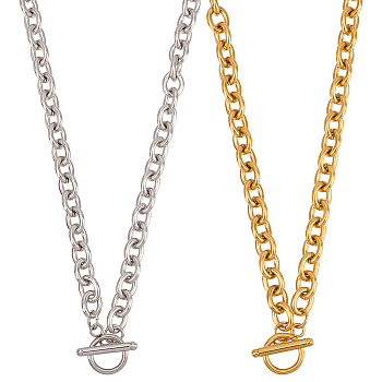 ANATTASOUL 2Pcs 2 Colors Alloy Cable Chain Necklace for Men Women, Platinum & Golden, 17.32 inch(44cm), 1Pc/color