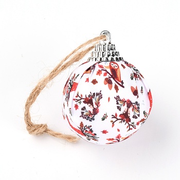 Foam Ball, with Plastic and Cloth Findings, Christmas Tree Decorations, with Hemp Rope, Round, Bird Pattern, 133mm