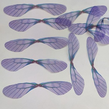 Atificial Craft Chiffon Butterfly Wing, Handmade Organza Dragonfly Wings, Gradient Color, Ornament Accessories, Indigo, 19x83mm
