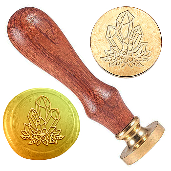 Wax Seal Stamp Set, Golden Tone Sealing Wax Stamp Solid Brass Head, with Retro Wood Handle, for Envelopes Invitations, Gift Card, Crystal Cluster, 83x22mm, Stamps: 25x14.5mm
