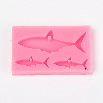 Shark Food Grade Silicone Pendant Molds, Resin Casting Molds, For UV Resin, Epoxy Resin Jewelry Making, Pearl Pink, 34x57x8mm, Inner Size: about 9x24mm & 19x49mm