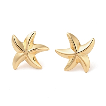 304 Stainless Steel Stud Earrings for Women, Starfish, Real 16K Gold Plated, 27x26.5mm