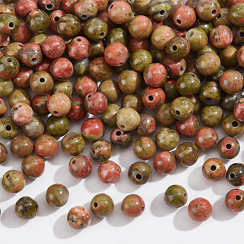 Natural Unakite Round Beads Strands, 4mm, Hole: 1mm, about 86pcs/strand, 14.7 inch, 2 strands