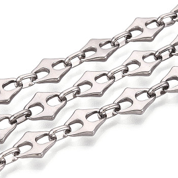 304 Stainless Steel Rhombus Link Chains, Soldered, with Spool, Stainless Steel Color, 11.5x8.5x2mm, about 16.40 Feet(5m)/Roll