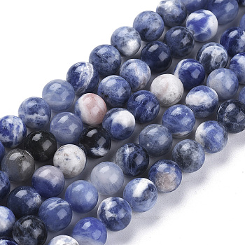 Natural Sodalite Beads Strands, Round, 6mm, Hole: 1mm, about 37pcs/Strand, 15.16 inch(38.5cm)