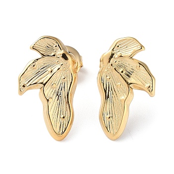 304 Stainless Steel Stud Earrings, Leaf, Real 14K Gold Plated, 12.5x11mm