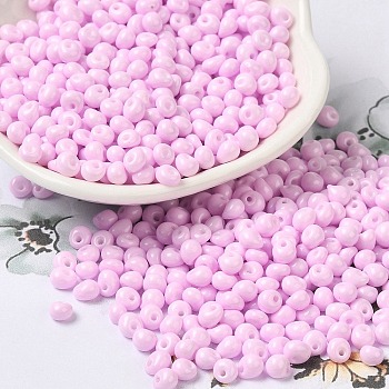 6/0 Opaque Baking Paint Glass Seed Beads, Teardrop, Pearl Pink, 4.5~5x4x3~3.5mm, Hole: 0.9mm, about 5625Pcs/Pound