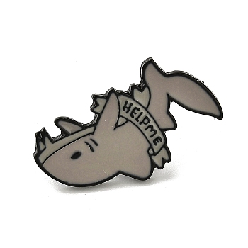 Help Me Shark Alloy Enamel Pins Brooches for Backpack Clothes, Gray, 14x26mm