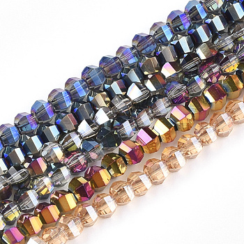Electroplate Glass Beads Strands, Faceted, Round, Mixed Color, 4~4.5x3.5mm, Hole: 1mm, about 100pcs/strand, 13.7 inch