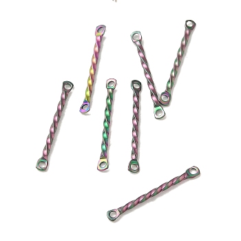 Ion Plating(IP) 304 Stainless Steel Connector Charms, Twisted Bar, Rainbow Color, 20x2x1.2mm, Hole: 1mm