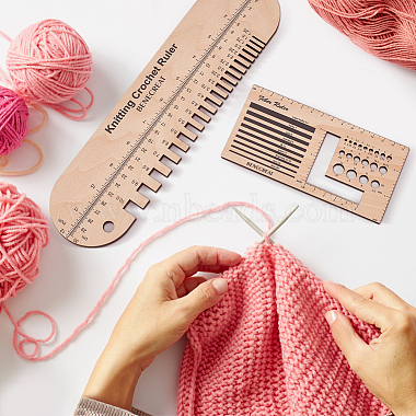 Oval & Rectangle Wooden Knitting Needle Gauge & Yarn Wrap Guide Board(DIY-WH0033-88)-5