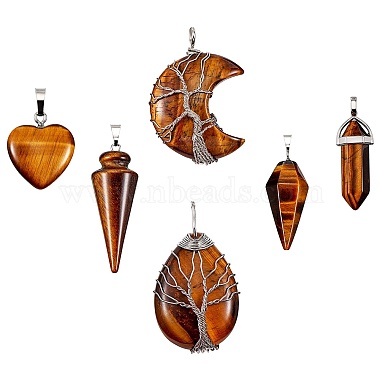 Platinum Mixed Shapes Tiger Eye Pendants