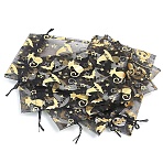 Rectangle Organza Drawstring Bags, Hot Stamping Candy Storage Bags, for Halloween Gift Package, Cat & Witch Hat Pattern, Black, 12x9cm(PW-WGC1EE9-01)