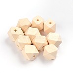 Unfinished Wood Beads, Natural Wooden Beads, Faceted Nugget, 20x20mm, Hole: 3.5mm(X-W02UZ0A1)