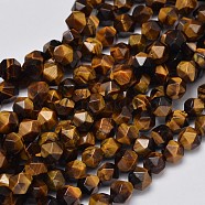 Faceted Natural Tiger Eye Beads Strands, Star Cut Round Beads, 6x5mm, Hole: 1mm, about 67pcs/strand, 15.7 inch(G-K066-01-6mm)