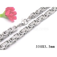 201 Stainless Steel Byzantine Chain Necklaces, with Lobster Claw Clasps, 21.65 inch(55cm), 5x5.5mm(NJEW-V0306-03)