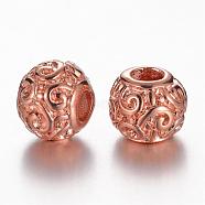 304 Stainless Steel European Beads, Rondelle with Vortex, Rose Gold, 12x10mm, Hole: 4.5mm(CPDL-D030-29RG)