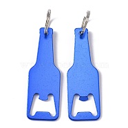 Aluminum Bottle Openers, with Split Key Rings Findings, Blue, 90x30mm(AJEW-P057-02)