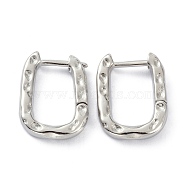 Textured Rectangle Brass Hoop Earrings, Long-Lasting Plated Earrings for Girl Women, Real Platinum Plated, 16x11.5x2mm, Pin: 0.8mm(EJEW-B007-02P)