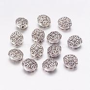 Tibetan Style Alloy Beads, Lead Free & Nickel Free & Cadmium Free, Flat Round, Antique Silver, about 11mm long, 10mm wide, 6mm thick, hole: 1mm(X-LF0737Y-NF)