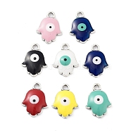 Alloy Enamel Pendants, Hamsa Hand with Evil Eye Charm, Cadmium Free & Nickel Free & Lead Free, Antique Silver, Mixed Color, 16.5x12.5x3mm, Hole: 2mm(FIND-C050-04AS)