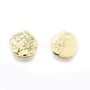 Ion Plating(IP) Brass Micro Pave Clear Cubic Zirconia Charms, Flat Round with Flower, Real 18K Gold Plated, 12x12x1mm, Hole: 1.5mm(KK-C006-11G)