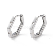 Brass Micro Pave Cubic Zirconia Hoop Earrings, Hexagon, Real Platinum Plated, 13.5x2mm(EJEW-P259-12P)