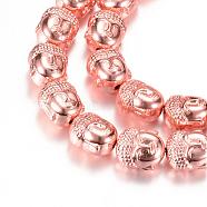 Electroplate Non-magnetic Synthetic Hematite Bead Strands, Buddha, Rose Gold Plated, 10x9x7mm, Hole: 1mm, about 40pcs/strand, 15.7 inch(G-Q465-28RG)