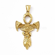 Ion Plating(IP) 304 Stainless Steel Manual Polishing Big Pendants, Ankh Cross with Eye of Ra/Re Egypt Charm, Antique Golden, 54.5x32.5x5mm, Hole: 8.5x3.5mm(STAS-G267-10AG)