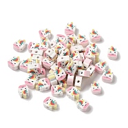 Handmade Polymer Clay Beads, Animal, Colorful, Unicorn, 10x8x4.5mm, Hole: 1.8mm(CLAY-H005-17D)