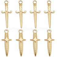12Pcs 2 Styles 201 & 304 Stainless Steel Pendants, Sword Charms, Real 18K Gold Plated, 24.5~27.5x9~10.5x2.5~4mm, Hole: 1.5~2mm, 6pcs/style(STAS-CN0001-53)