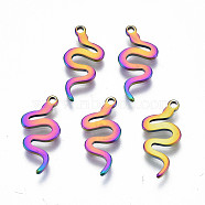 Ion Plating(IP) 201 Stainless Steel Charms, Cadmium Free & Nickel Free & Lead Free, Snake, Rainbow Color, 15x7x1mm, Hole: 1mm(STAS-S119-138)