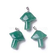 Natural Green Aventurine Pendants, with Platinum Tone Brass Snap on Bails, Mushroom Charms, 27~28.5x22~23x9.5~10.5mm, Hole: 5x4mm(G-B035-01A)