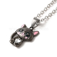 Alloy Rhinestone Cat Pendant Necklace, Alloy Jewelry for Women, Crystal, 18.70~19.09 inch(47.5~48.5cm)(NJEW-A017-01P-01)